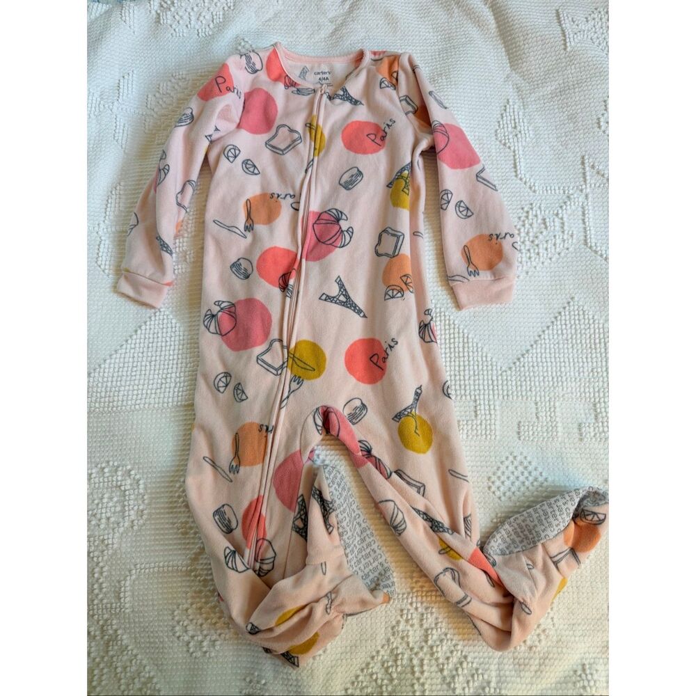 Carter's Size 4‎ Paris Fleece Footie Pajamas Girl